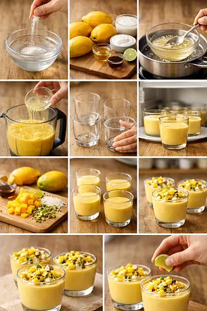 Vasitos de gelatina cremosa de mango y coco con limón - guia visual del proceso