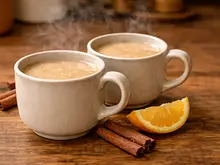 Atole cremoso de pinole con piloncillo y naranja