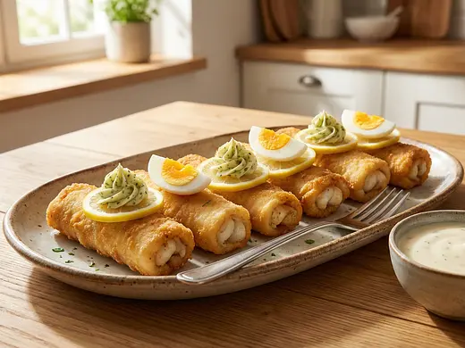 Pescadillas enrolladas con salsa de vino blanco