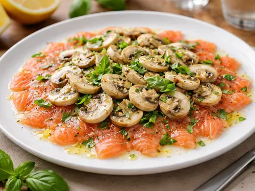 Carpaccio de salmón y champiñones