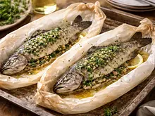 Truchas en papillote con mantequilla de hierbas