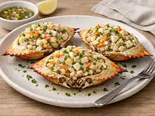 Jaibas rellenas de huevo duro