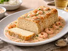 Pan de pescado con salsa de camarones