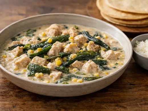 Pollo en crema con rajas y elote exprés