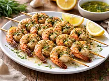 Brochetas de camarones al estragón y limón