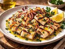 Calamares a la Parrilla con Vinagreta Clásica