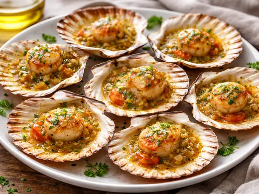 Vieiras a la Gallega con Salsa Marinera Tradicional