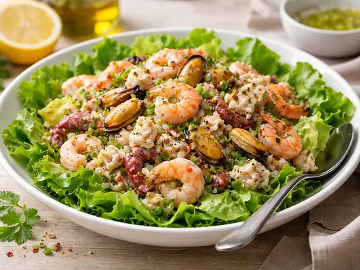 Ensalada Refrescante de Mariscos con Vinagreta de Limón