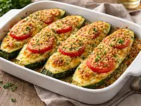 Calabacines rellenos gratinados al horno