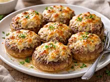 Champiñones rellenos de jamón y queso