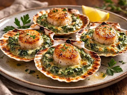 Vieiras en salsa verde de acelgas