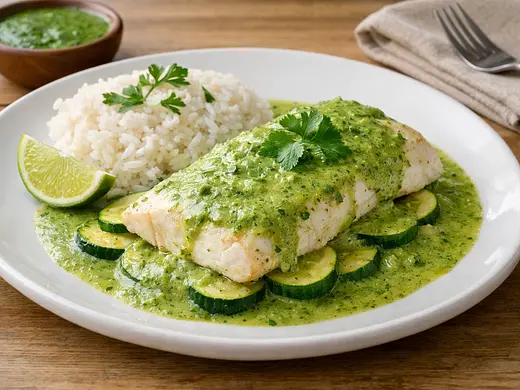 Pescado al Vapor en Salsa Esmeralda