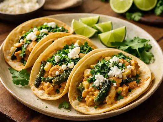 Tacos cremositos de pollo con rajas, elote y chipotle