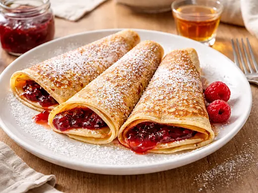 Crêpes Dulces Rellenos de Mermelada y Licor