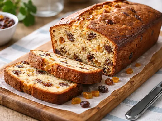 Plum cake clásico con pasas y cítricos