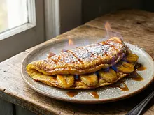 Tortilla flameada al ron con plátano